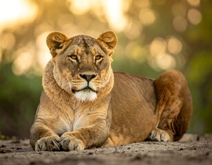 Lioness resting in golden light