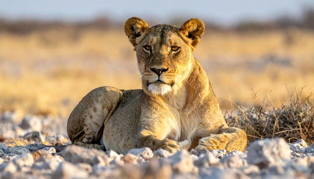 Lioness resting in the African savanna (1)