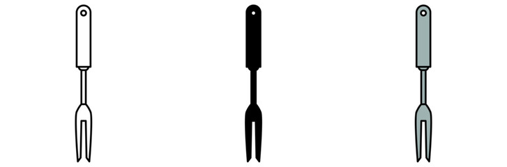 An illustration of three forks, each with a different color and style. One is outlined, one is filled in black, and the other is in shades of gray.