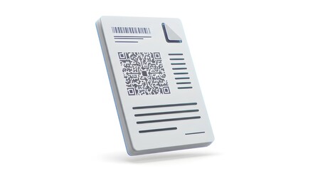 Paper sheet with QR code and barcode on white background