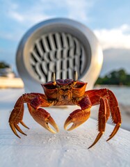 Crab close-up near a modern vent