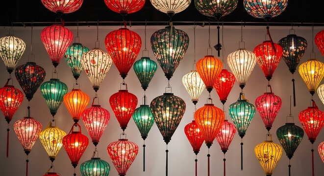 色鮮やか提灯 明るく輝く夜 華やか祭り装飾. AI Generated