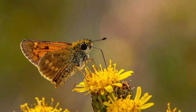Orange butterfly on yellow flower