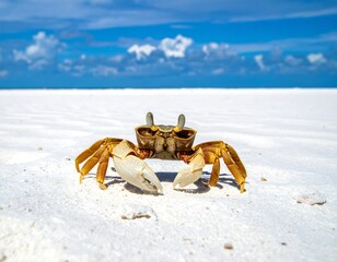 Crab on pristine beach, sunny day