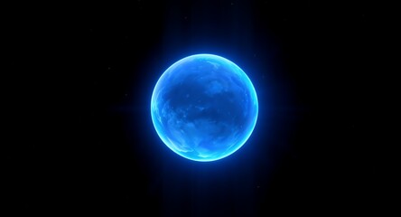 Glowing Blue Planet in Space, Futuristic Digital Artwork, Sci-Fi Background, Celestial Sphere, Universe Exploration, Abstract Space Scene