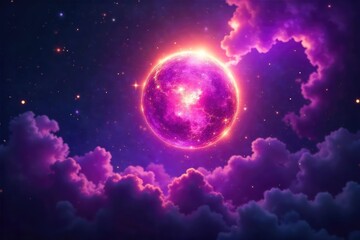 A mystical, glowing orb floats amidst swirling purple and gold magical energy, ethereal and enchanting Perfect for fantasy, witchcraft, or cosmic themes , light, purple, night sky