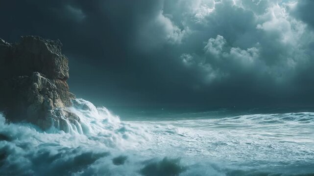 岩にぶつかる激しい波と荒れた海