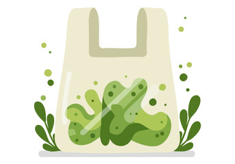 A stylized green bag glows with vibrant foliage, conveying eco-friendliness and freshness. Modern, flat design illustration for sustainable concepts.
