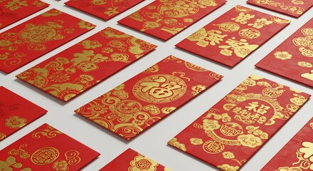 紅包 美しい金箔押し 華麗な模様 新年祝祭. AI Generated