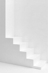 Clean, modern white stairs ascending against a bright white background Perfect for architectural, design, or home improvement projects Clean lines and simple elegance , interior, blank, template