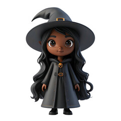 Dark-haired witch girl, cartoon style
