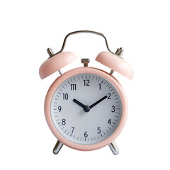 Table clock with blank wooden block on the top of the table. Concept and backgrounds..
time, color image, photography, no people, clock, horizontal, routine, studio shot, single object, white backgrou