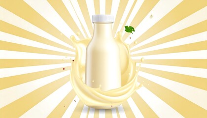 Creamy beverage bottle in splash