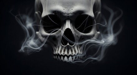 Eerie skull shrouded in smoke, perfect for Halloween, gothic designs, horror themes, or edgy album art. Symbol of mortality, mystery, and the afterlife.