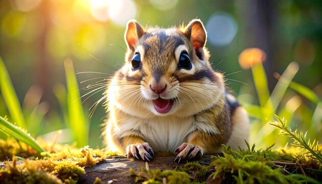Cheerful chipmunk in a sunny forest