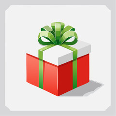 A Red Christmas Gift Box with a Green Ribbon