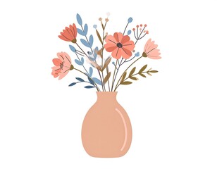 A simple bouquet of flowers in a vase.  A pastel color scheme