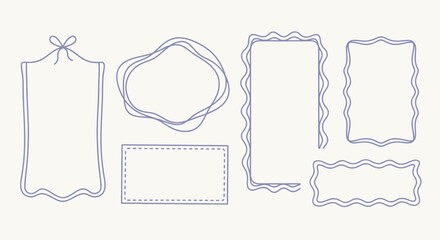 Charming hand-drawn borders and frames in a delightful blue outline, perfect for adding a whimsical touch to any creative project or design.