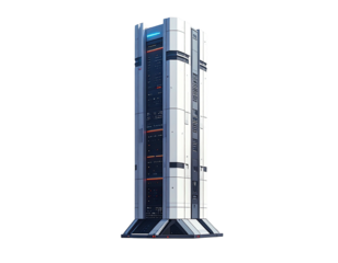 Tall, white, futuristic server tower