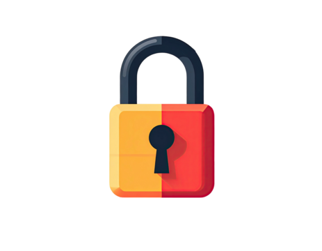 Flattened lock icon, orange and red, dark keyhole