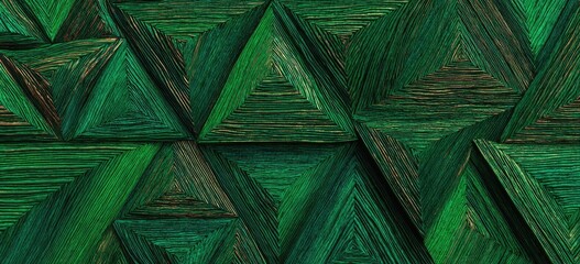Abstract triangular pattern, deep emerald green with darker accents
