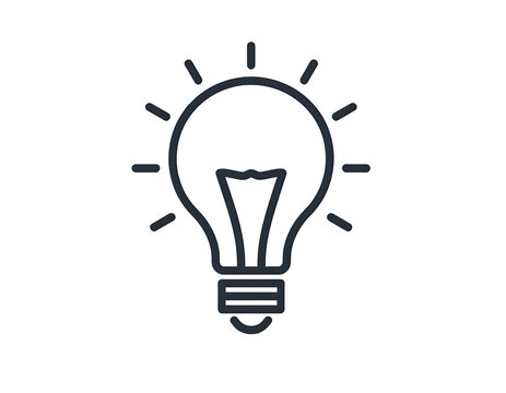 Simple, stylized lightbulb icon, outlined in dark gray, with highlights