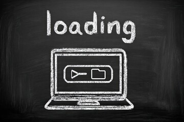 Chalkboard drawing of a laptop with loading media