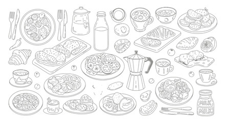 Delicious breakfast spread featuring croissants, coffee, fruit salad, and pastries, perfect for a charming culinary visual.