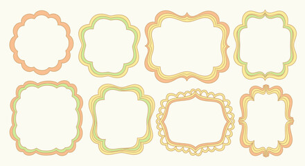 Charming retro-inspired decorative frames and borders offer a unique vintage aesthetic for invitations, scrapbooking, and creative projects.