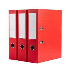 Three red file folders stacked, showing white dividers