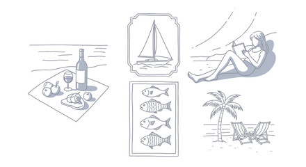 Escape to tranquility with relaxing beach scenes, delightful picnics, sailing adventures, and serene moments of reading by the sea