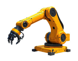 Detailed view of a bright yellow industrial robot arm