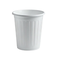 White plastic cylindrical trash can with vertical ribbed texture