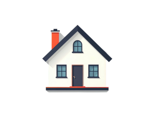 Simple, stylized icon of a house with a dark-gray roof, white walls, and dark-gray trim