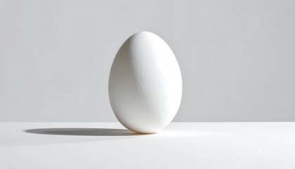 A single white egg against a plain light gray background
