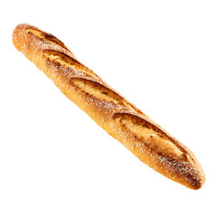 Golden baguette with dusting of flour showcasing its crisp crust and soft interior a staple of French cuisine set against black
