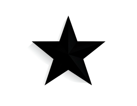 A stylized, five-pointed star, black with a highlighted, white edge, seemingly three-dimensional