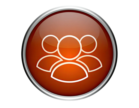 Rounded, orange button featuring three outlined user icons