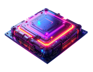 Abstract digital circuit board with glowing neon lines