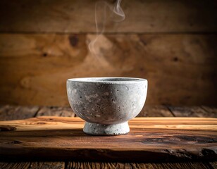 Hot soup in a grey bowl