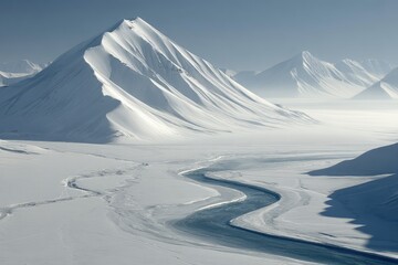 Snowy Arctic mountains and a winding river
