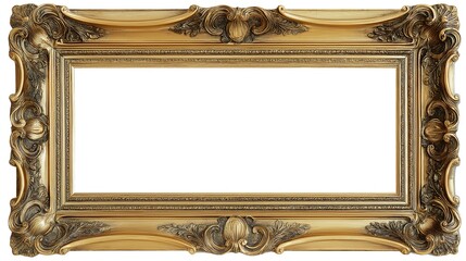 Ornate Gold Picture Frame with Intricate Details and a White Background for Easy Image Integration