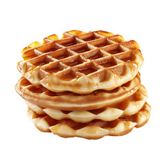 Stack of golden waffles drizzled with sweet syrup a classic breakfast treat Perfect for a sweet start to the day isolated on background