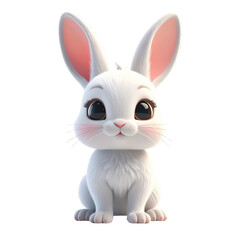 Obraz premium Cute white cartoon rabbit with pink ears and blush