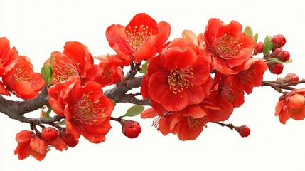 Vibrant red blossoms on a branch