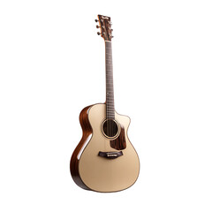 Obraz premium Elegant acoustic guitar with light finish showcasing natural wood grain High - quality instrument for musicians offering clear and balanced sound