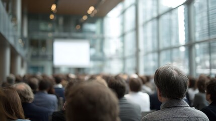Obraz premium Focused Audience Attending Business Conference in Bright Modern Auditorium