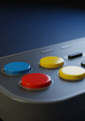 A nostalgic journey back to classic gaming with a close up view of iconic buttons ready for play enhanced with dramatic