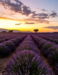Lavender fields at sunset