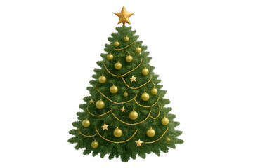 Obraz premium Festive christmas tree with golden ornaments and star topper on transparent background for holiday design
